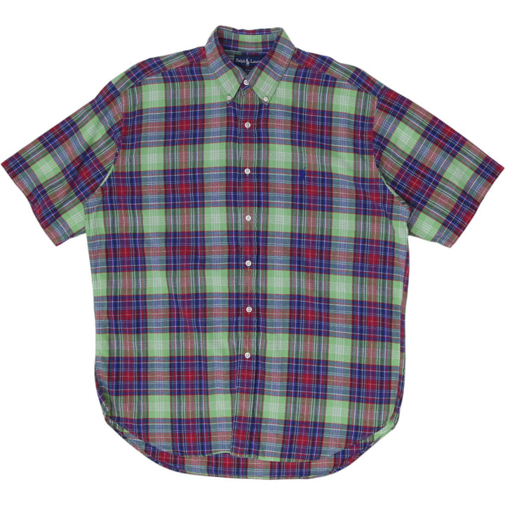 Mens Ralph Lauren Blake Plaid Short Sleeve Shirt Green Red Blue Cotton