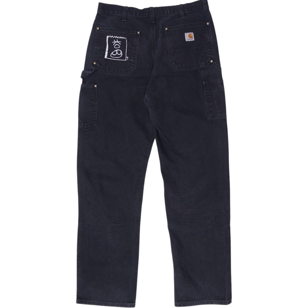 Mens Carhartt Distressed Logo Print Canvas Work Pants Size L