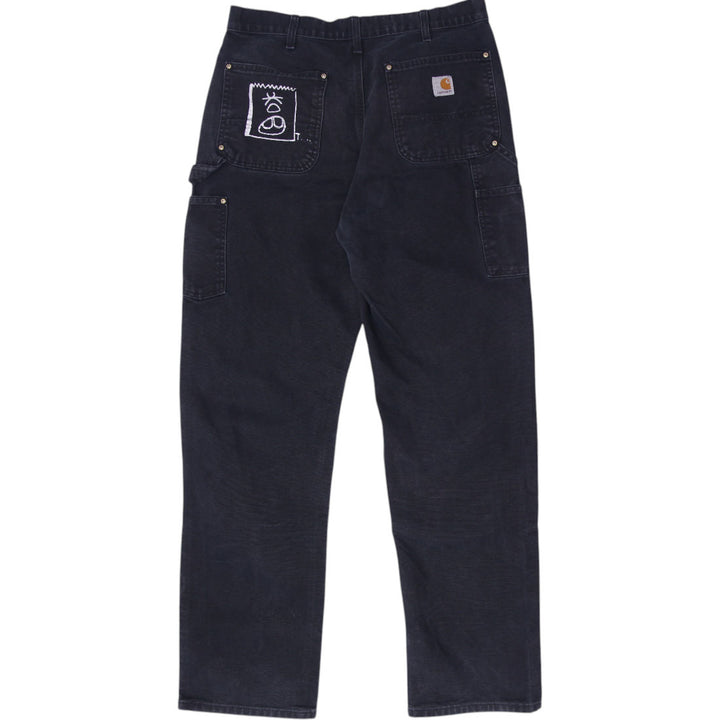 Mens Carhartt Distressed Logo Print Canvas Work Pants Size L