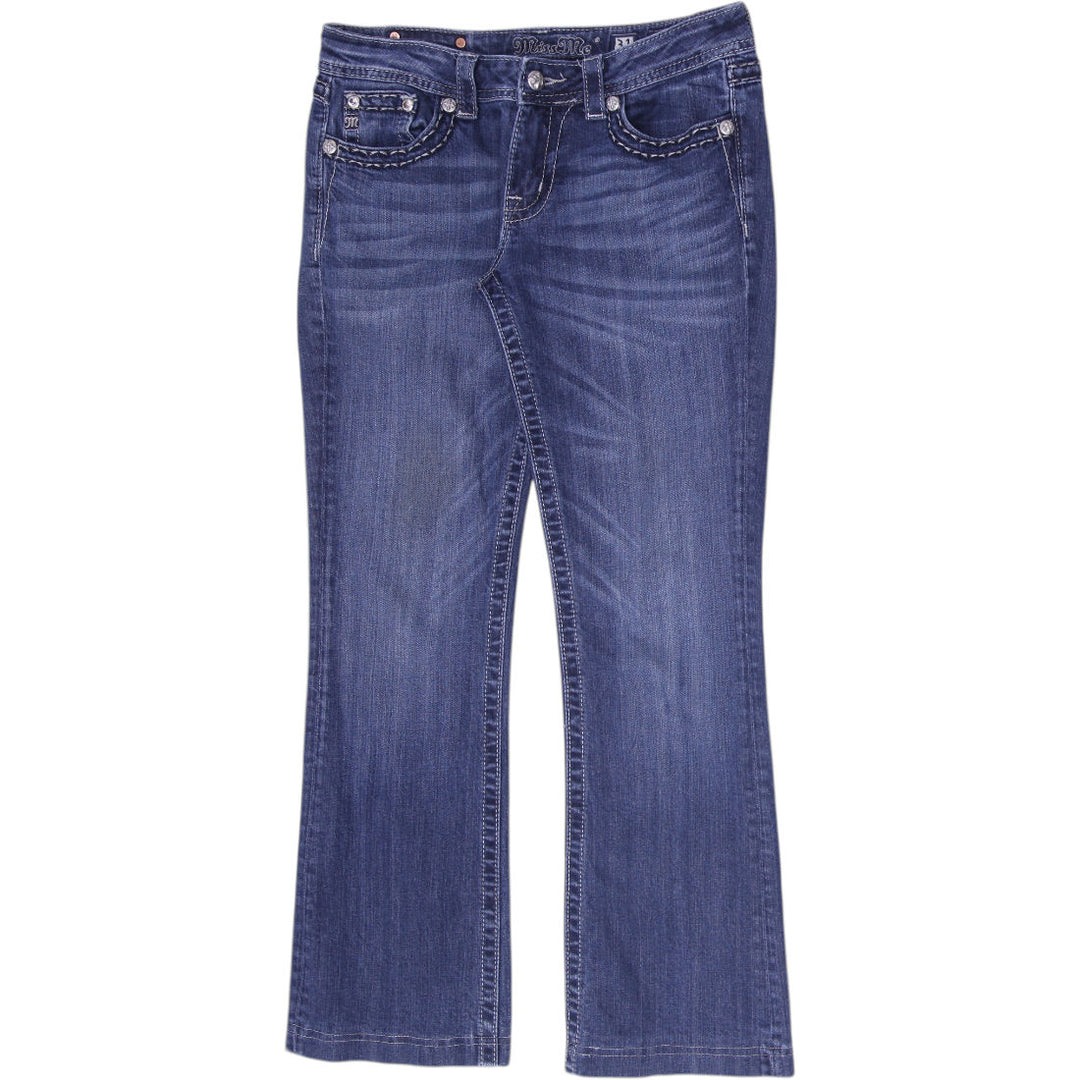Y2K Ladies Miss Me Bootcut Jeans Wash Stretch Thick Stitch Denim