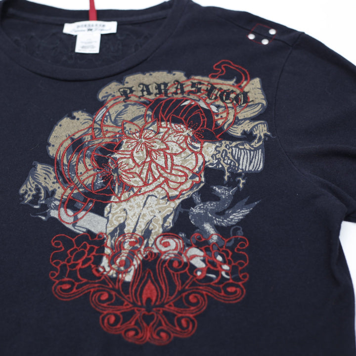 Y2K Mens Parasuco Denim Legend Black Long Sleeve T-Shirt Graphic Design