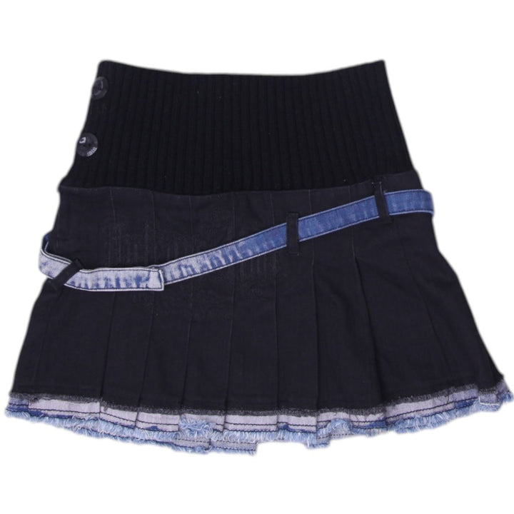 Y2K Ladies Black Denim Pleated Mini Skirt Size XS | Migration_Skirts | Fashion Rerun