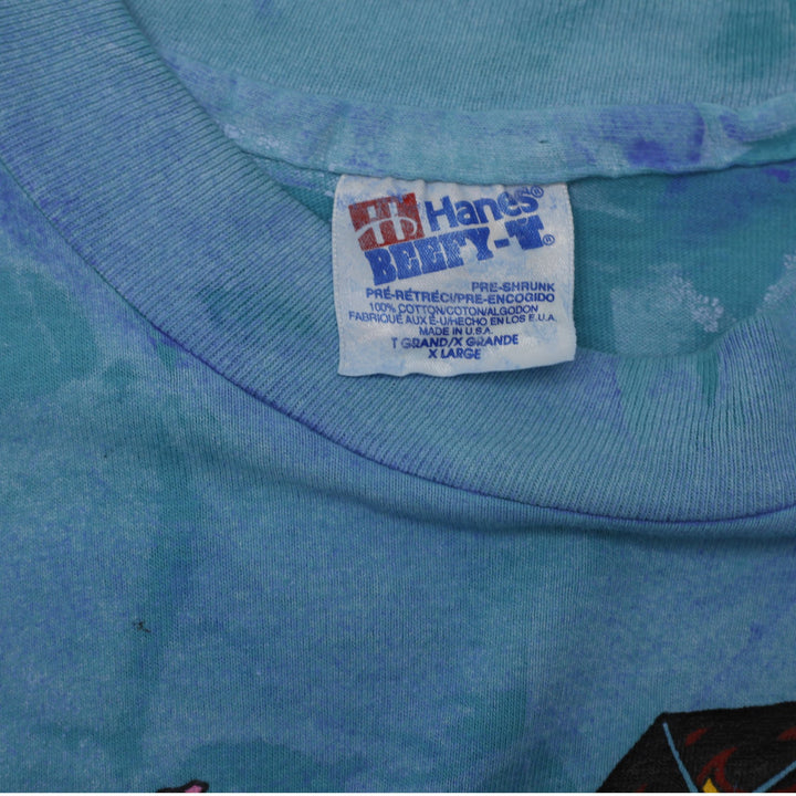 Vintage Mens Hanes Graphic T-Shirt Blue Tie Dye Kites Flying Art Single Stitch Size XL | Migration_T-Shirts - | Fashion Rerun