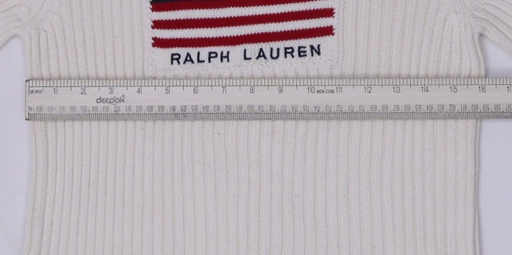 Vintage Ladies Polo Jeans Company Ralph Lauren Cream Ribbed American Flag Knit Sweater