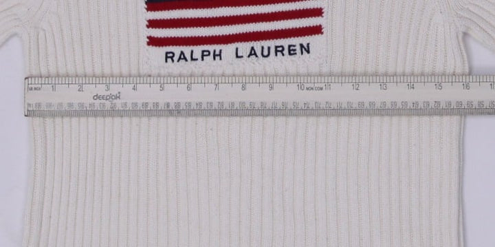 Vintage Ladies Polo Jeans Company Ralph Lauren Cream Ribbed American Flag Knit Sweater
