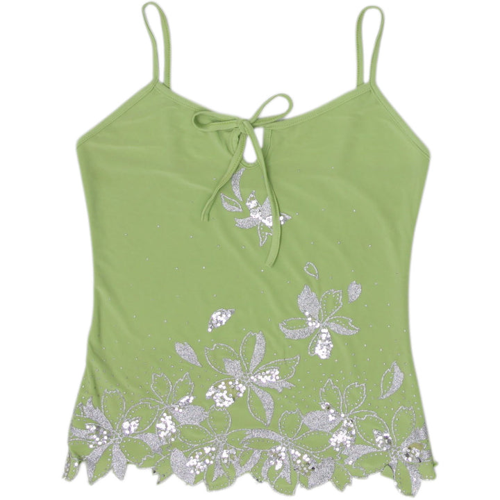 Y2K Ladies Simple Floral Embroidered Lace Tank Top Made in USA Size L