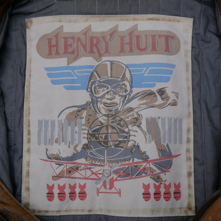 Rare 90s Henry Huit Preview Leathers Aviator Style Motorcycle Graphic Lined Distressed Jacket | Migration_Jac | Fashion Rerun