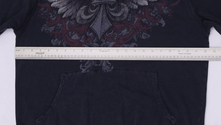 Y2K Mens Affliction Hoodie Black Graphic Large Wings Art Slightly Distressed