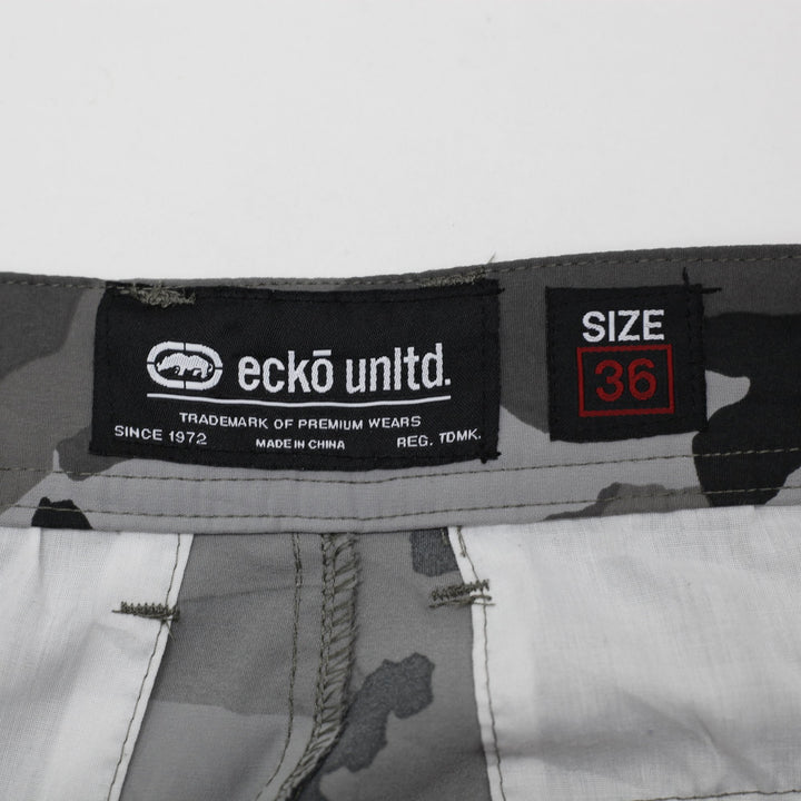 Y2K Mens Ecko Unltd Cargo Shorts Gray Camouflage Cotton Blend Size 36
