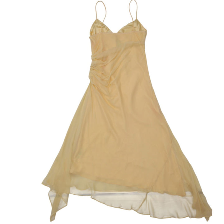 Y2K Ladies Laundry by Shelli Segal 100% Silk Yellow Asymmetrical Slip Dress Sz 8