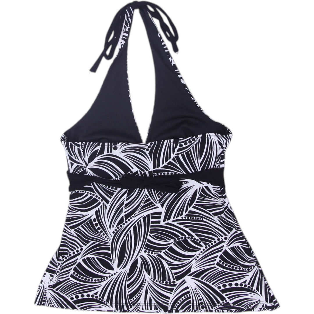Y2K Ladies Black White Leaf Pattern Stretchable  Halter Top Size M | Migration_Y2K Tops - Side View | Fashion Rerun