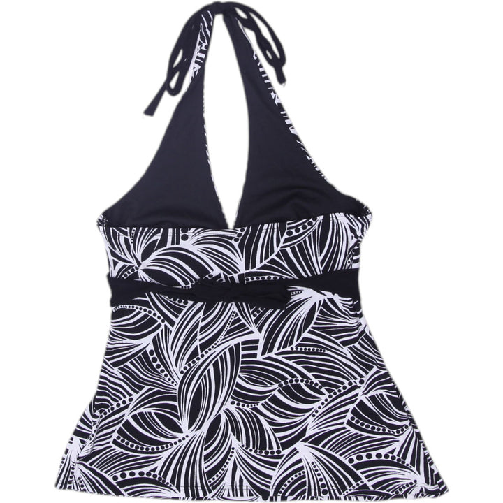 Y2K Ladies Black White Leaf Pattern Stretchable  Halter Top Size M | Migration_Y2K Tops - Side View | Fashion Rerun