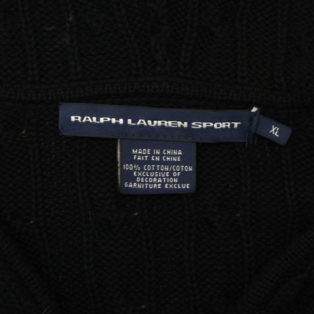 Vintage Ladies Ralph Lauren Sports Cable Knit Zipper Hoodie XL | Migration_Hoodies RL Collection - Back View | Fashion Rerun