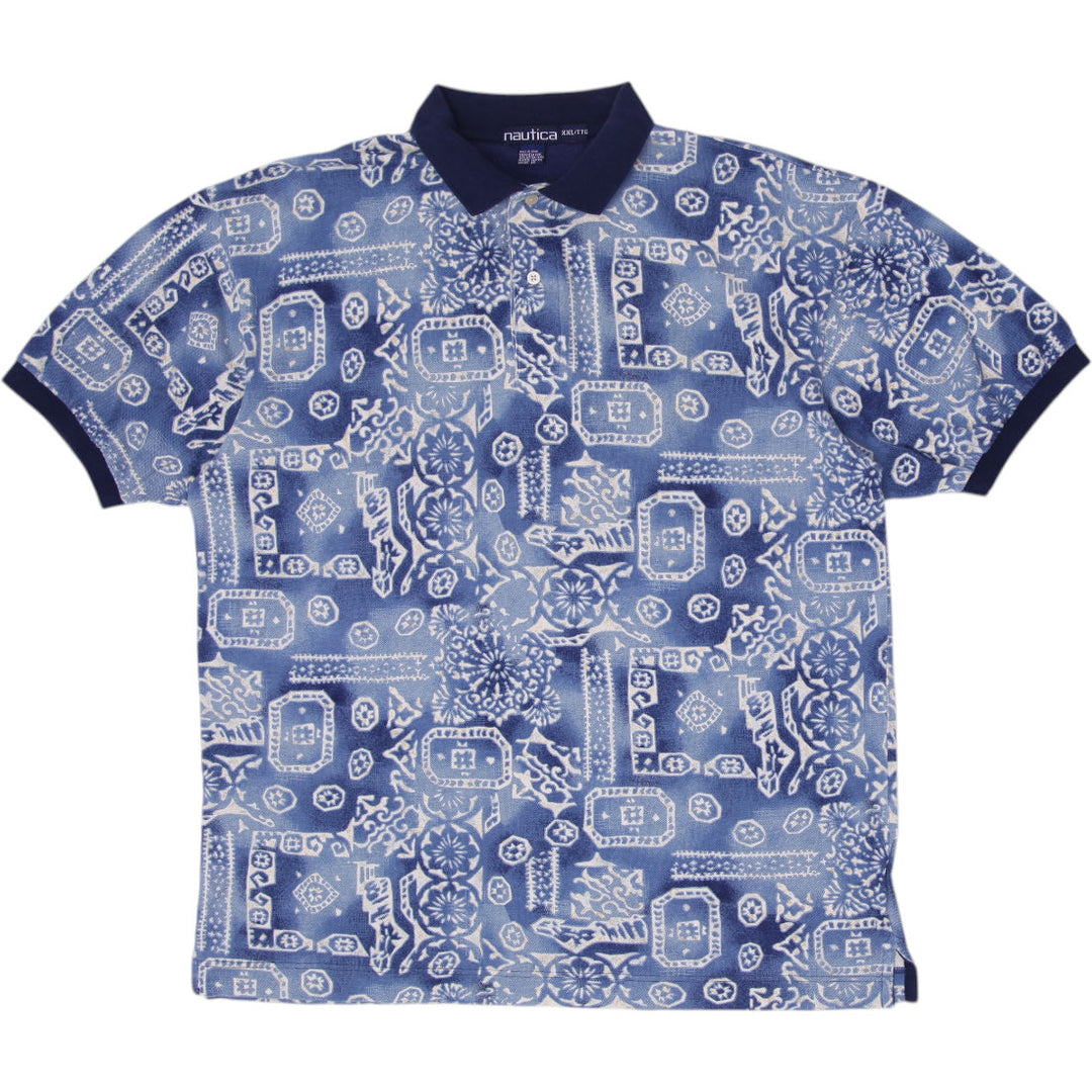 Mens Nautica Polo Blue Patterned Short Sleeve Shirt Size XXL