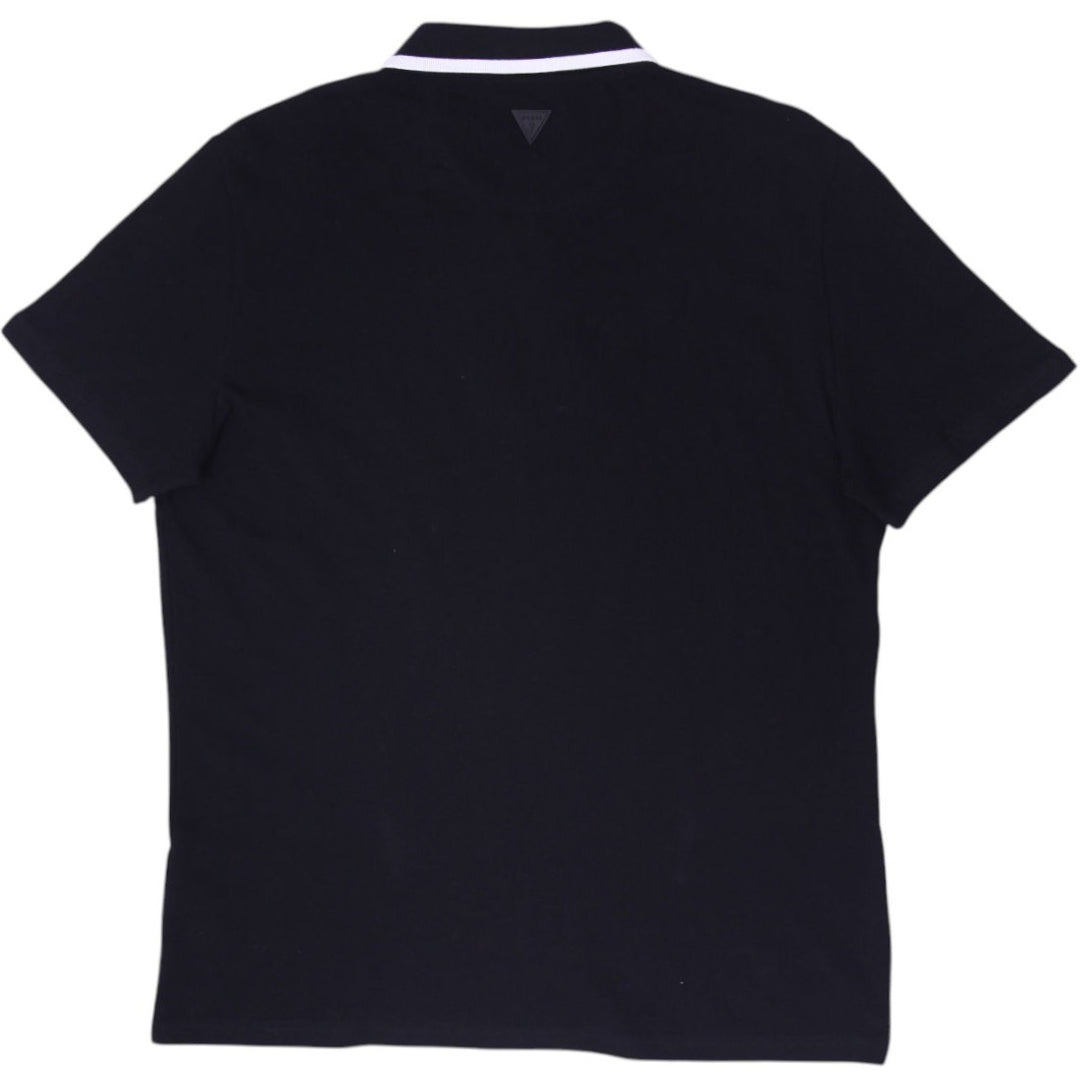Mens Guess Half Zip Black Polo T-Shirt Size L