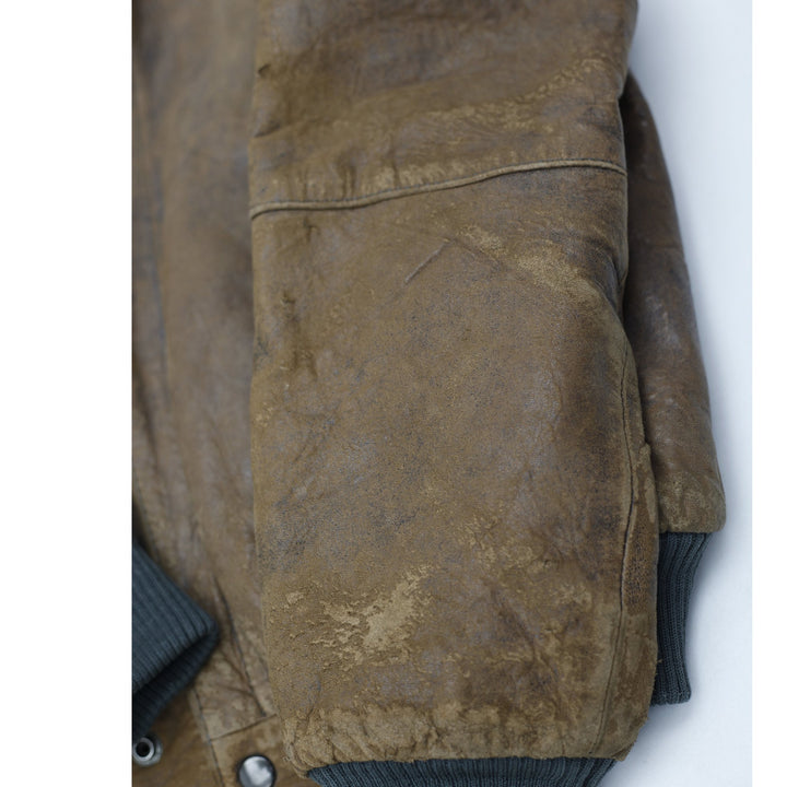 Rare 90s Henry Huit Preview Leathers Aviator Style Motorcycle Graphic Lined Distressed Jacket | Migration_Jac | Fashion Rerun