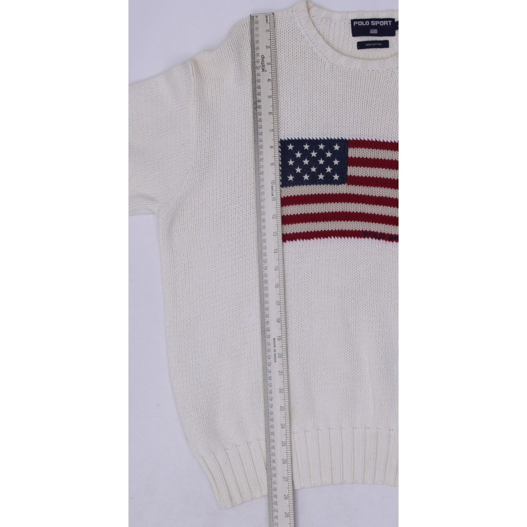 Vintage Polo Sport Ralph Lauren Flag 100 Cotton Crewneck Sweater Cream L | Migration_Jumper & Knitwear RL Col | Fashion Rerun