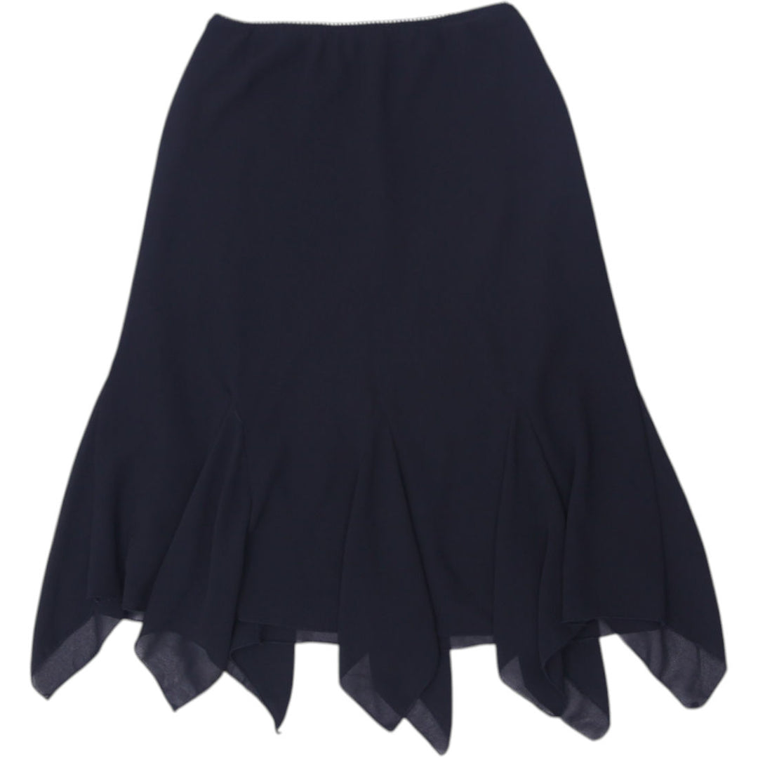 Y2K Ladies Midi Skirt Black Handkerchief Hem Chic