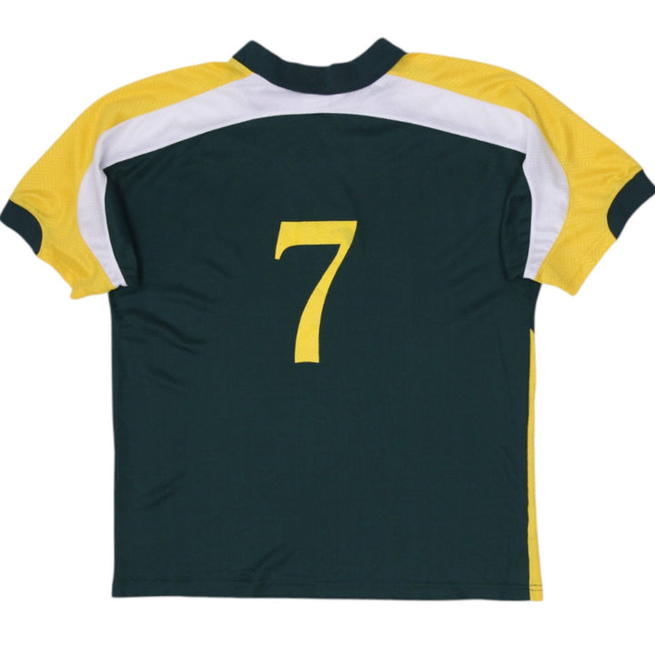 Vintage Mens Umbro Soccer Jersey Green Yellow V Neck Short Sleeve | Migration_Jerseys - Side View | Fashion Rerun