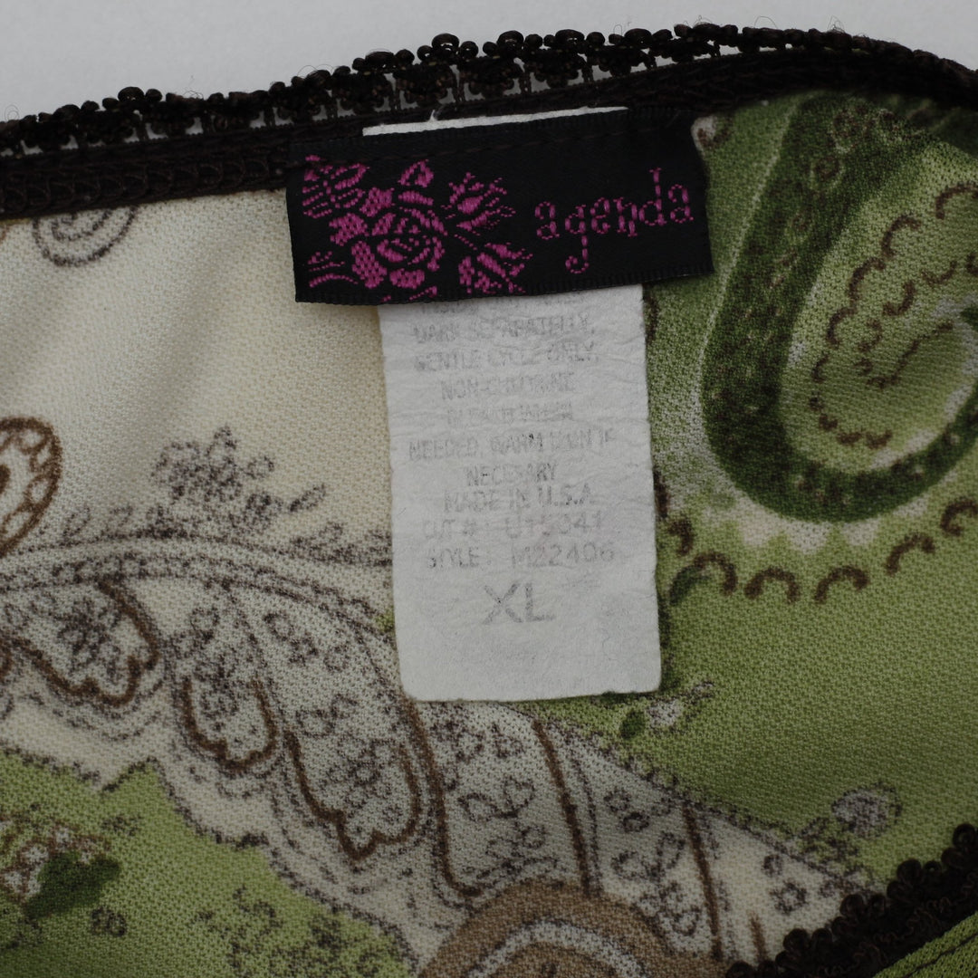 Y2K Ladies Agenda Paisley Print V-Neck Stretch Tank Top Size XL