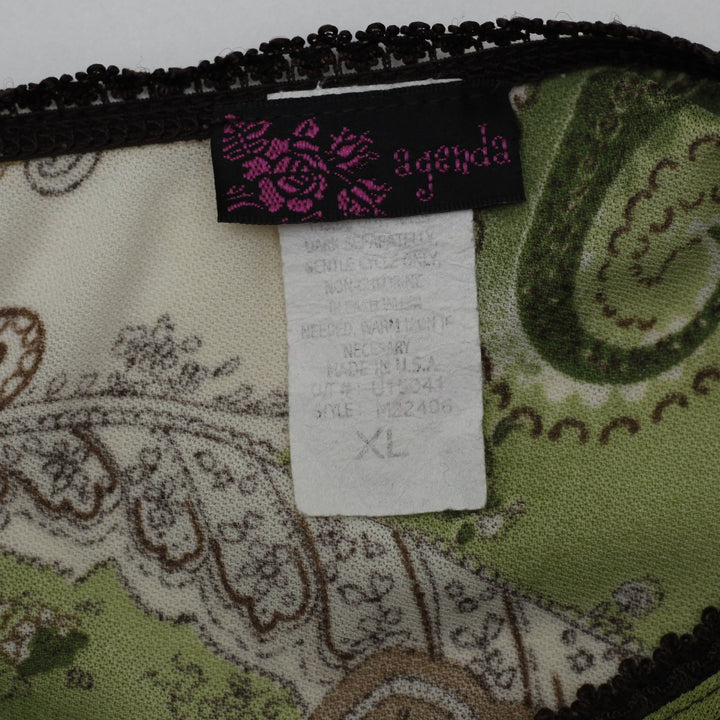 Y2K Ladies Agenda Paisley Print V-Neck Stretch Tank Top Size XL