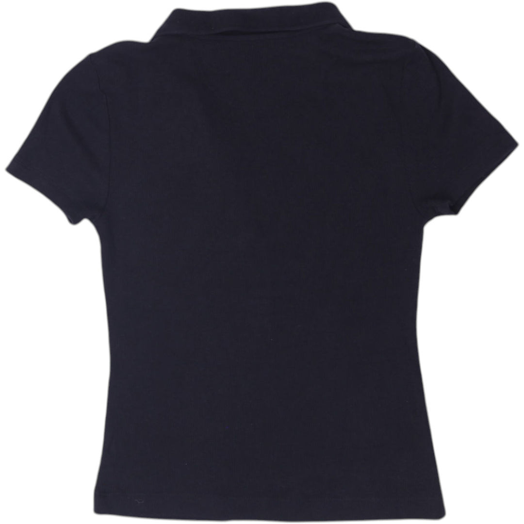 Y2K Ladies Ribbed Fitted Short Sleeve Polo T-Shirt Size S