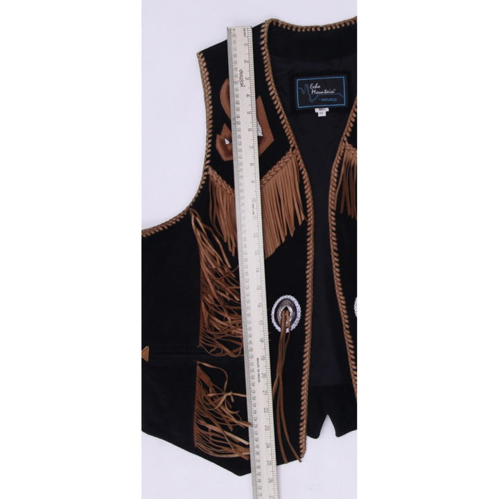 Vintage Echo Mountain by Arturo Black Suede Leather Western Vest Fringe Concho Size 44