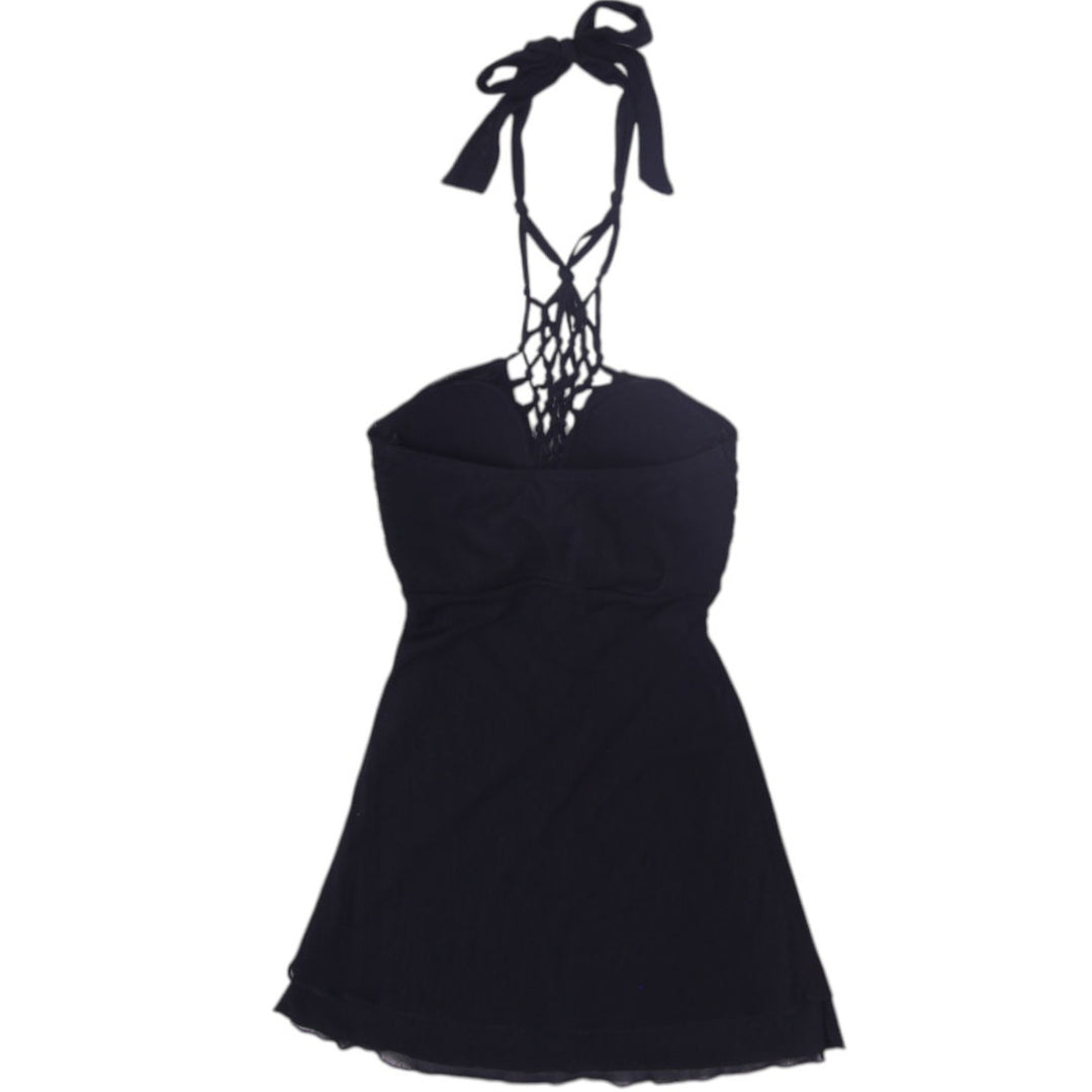 Y2K Ladies Le Chateau Halter Top Black Mesh XXS | Migration_Y2K Tops - Side View | Fashion Rerun