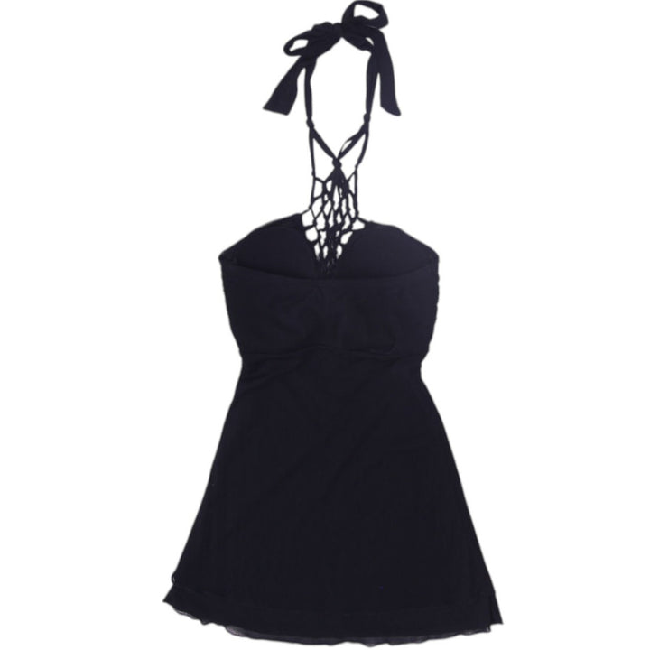 Y2K Ladies Le Chateau Halter Top Black Mesh XXS | Migration_Y2K Tops - Side View | Fashion Rerun