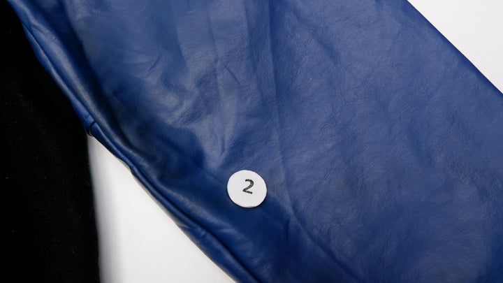 Vintage Mens Neff Varsity Jacket Black Blue Leather Sleeve R Embroidery | Migration_Jackets - View 6 | Fashion Rerun
