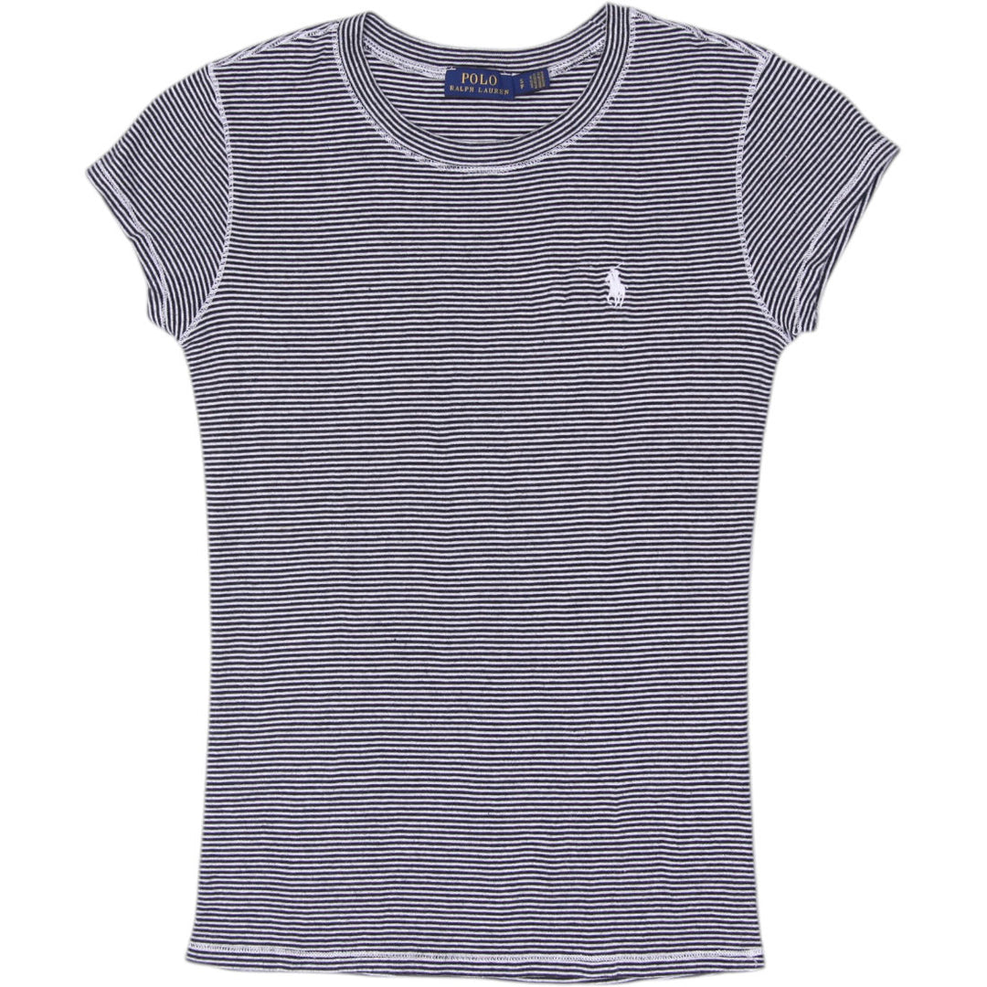 Y2K Ladies Micro Striped Cap Sleeve T-Shirt Size S