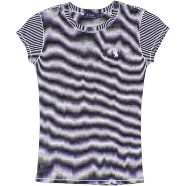 Y2K Ladies Micro Striped Cap Sleeve T-Shirt Size S