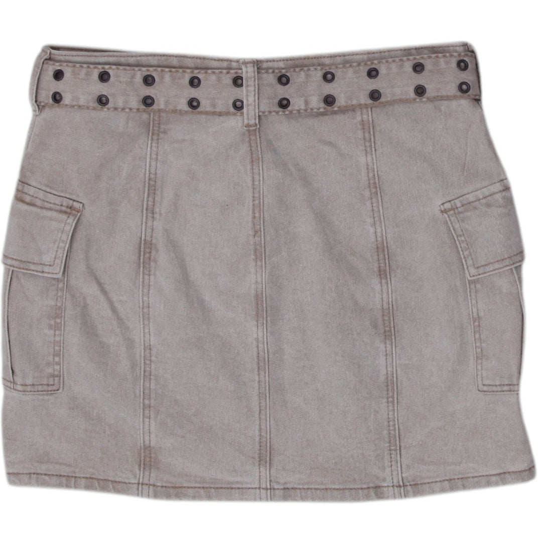Y2K Ladies Cargo Pockets Belted Beige Mini Skirt Size 26 | Migration_Skirts - Side View | Fashion Rerun
