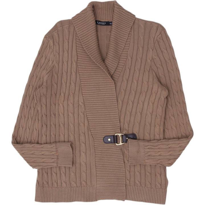 Ladies Ralph Lauren Cardigan Brown Cable Knit Belted Sweater