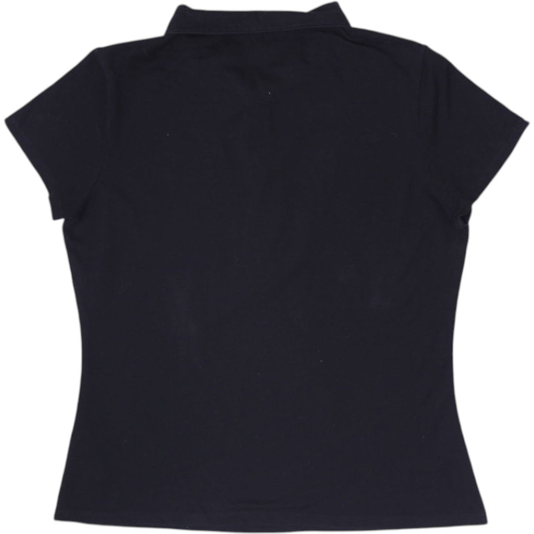 Y2K Ladies Guess Black Quarter-Zip Ring Pull Embroidered Polo T-Shirt Size L