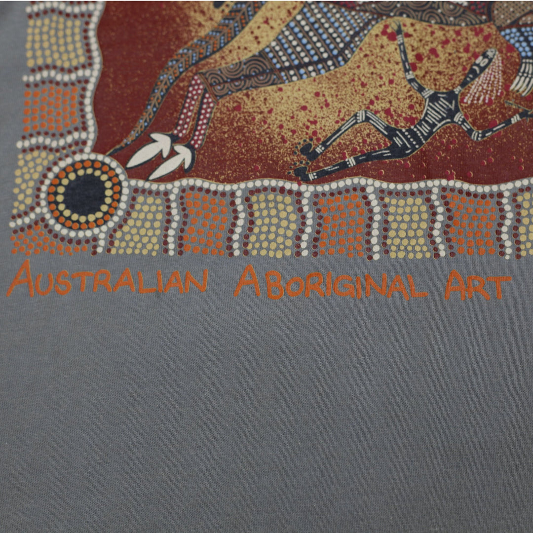 Vintage Mens Bularuu T-Shirt Gray Aboriginal Art Graphic