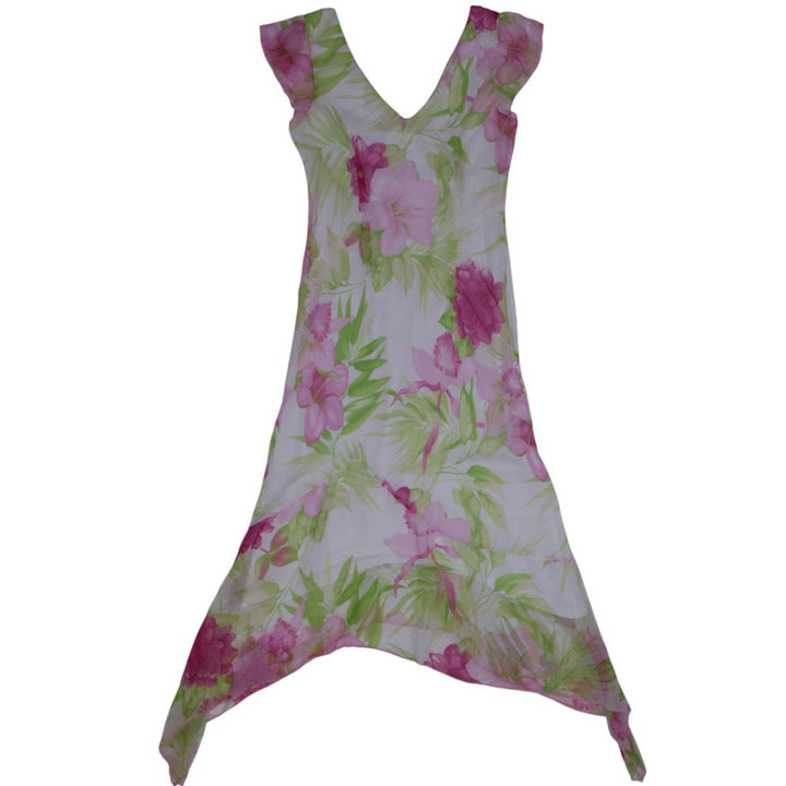 Y2K Pink Floral Chiffon Midi Dress - Size 7 | Migration_Dresses - Side View | Fashion Rerun