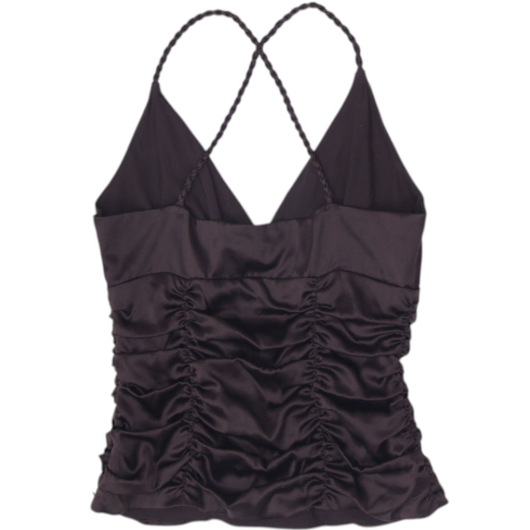 Y2K Ladies Bebe Silk Blend Brown Ruched Crossover Braided Strap Cami Top Size S