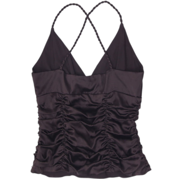 Y2K Ladies Bebe Silk Blend Brown Ruched Crossover Braided Strap Cami Top Size S
