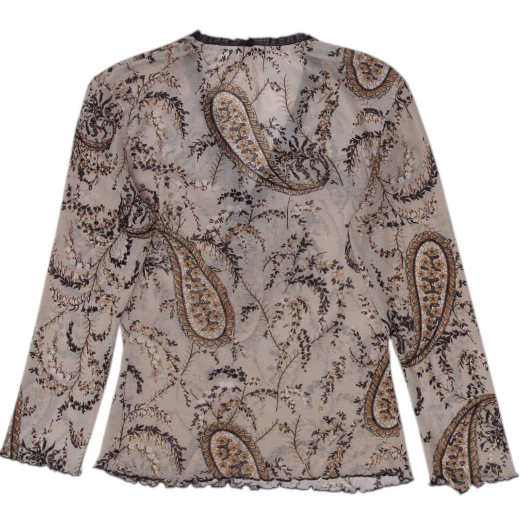 Y2K Ladies Paisley Pattern V-Neck Long Sleeve top Size XS