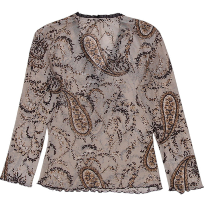 Y2K Ladies Paisley Pattern V-Neck Long Sleeve top Size XS