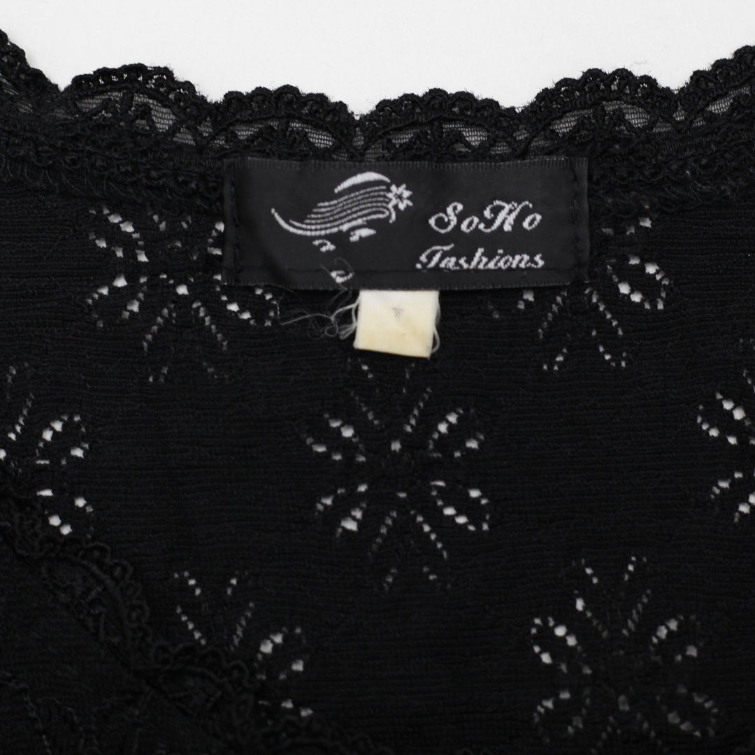 Y2K Ladies Soho Fashions Scalloped Lace Trim Sleeveless Cami Tank Black S
