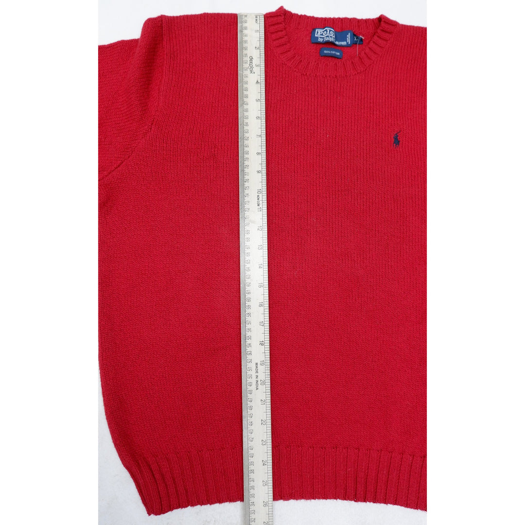 Mens Polo Ralph Lauren Knitted 100% Cotton Sweater Red Knit Classic Cotton