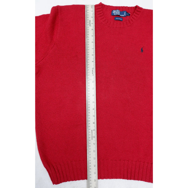 Mens Polo Ralph Lauren Knitted 100% Cotton Sweater Red Knit Classic Cotton