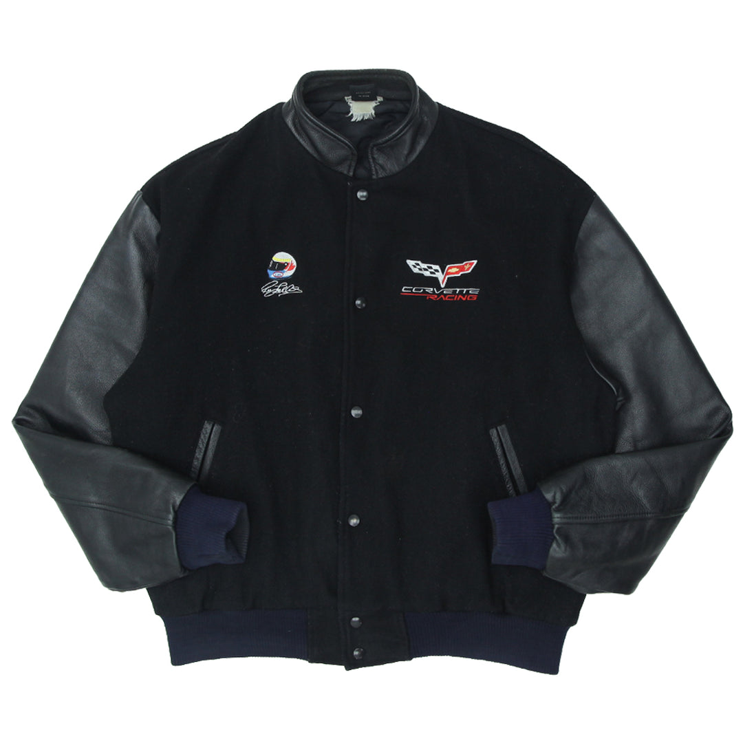 Vintage Autobahn Corvette Racing Jacket Leather Sleeves Canada Size Large - Fashion Rerun Vintage Migration_Jacket