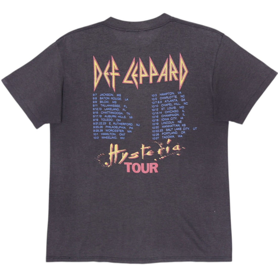 Vintage Def Leppard 1988 Hysteria World Tour Band T-Shirt Charcoal Single Stitch