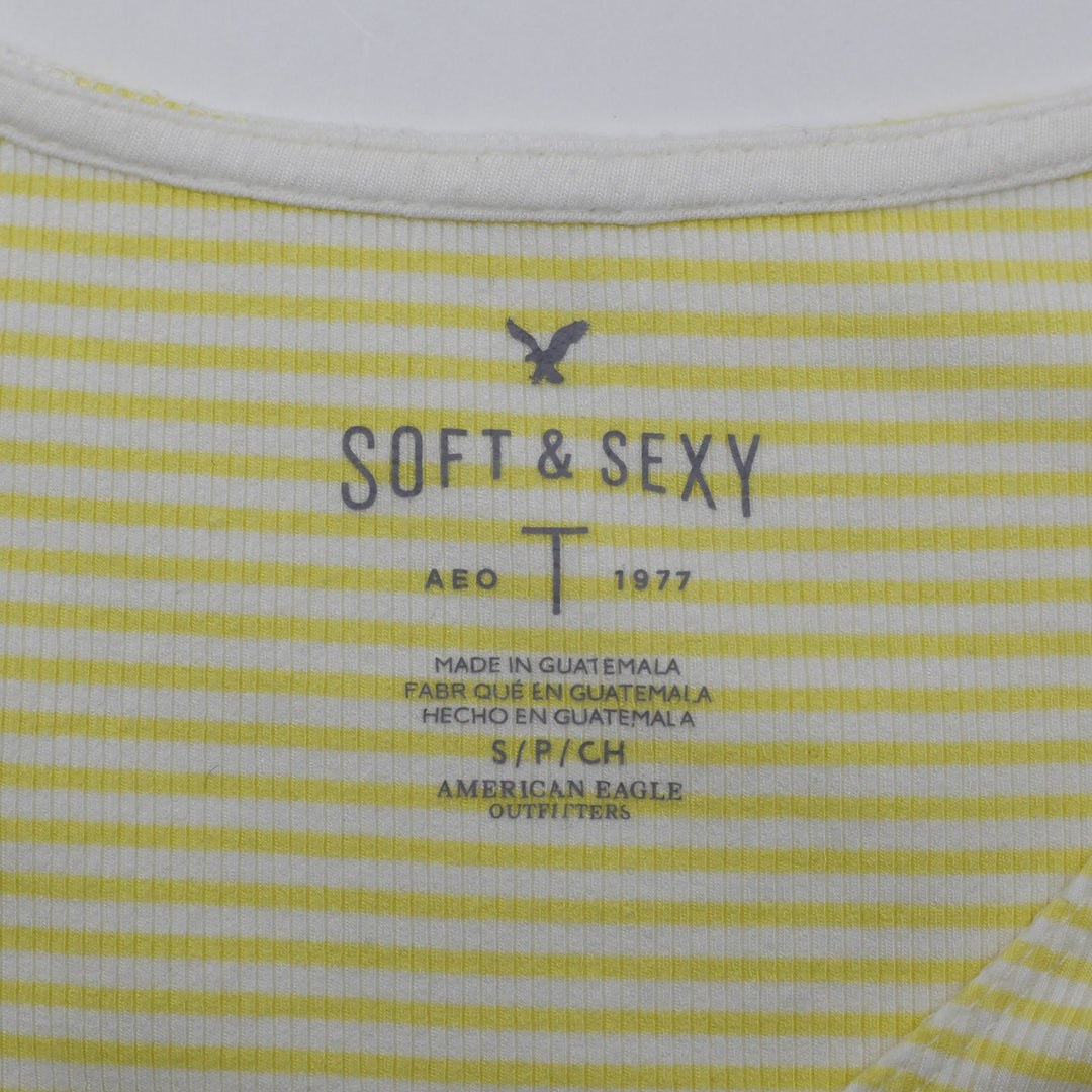 Y2K Ladies American Eagle Soft & Sexy Striped Tee Size S | Migration_Y2K Tops - Back View | Fashion Rerun