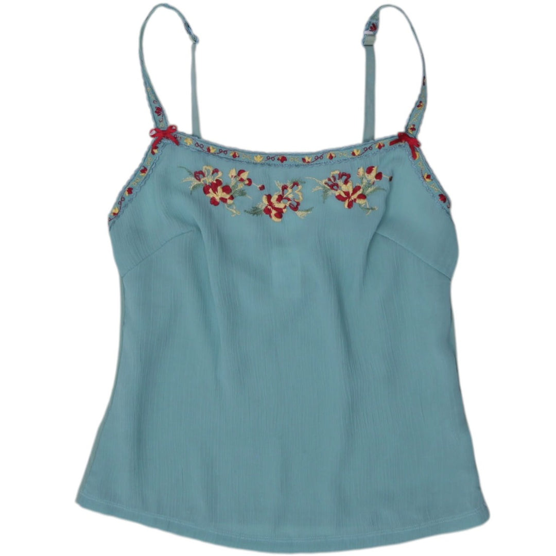 Y2K Ladies Miriale Embroidered Floral Cami Top Sage Green Size M