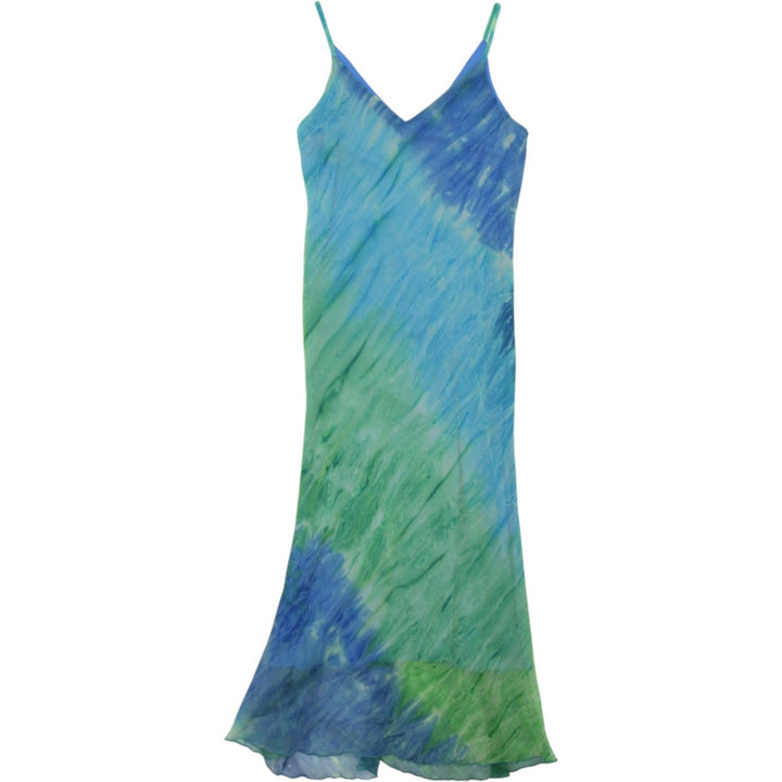 Y2K Ladies David House Long Dress Green Blue Tie Dye Strappy | Migration_Dresses | Fashion Rerun