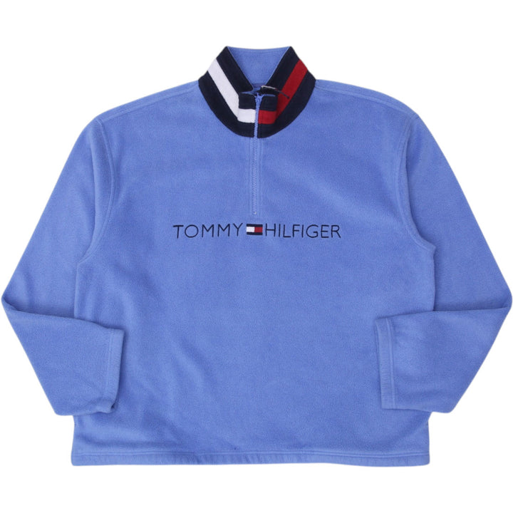 Vintage Mens Tommy Hilfiger 1/4 Zip Fleece Blue Embroidered Sweatshirt | Migration_Jumper & Knitwear | Fashion Rerun
